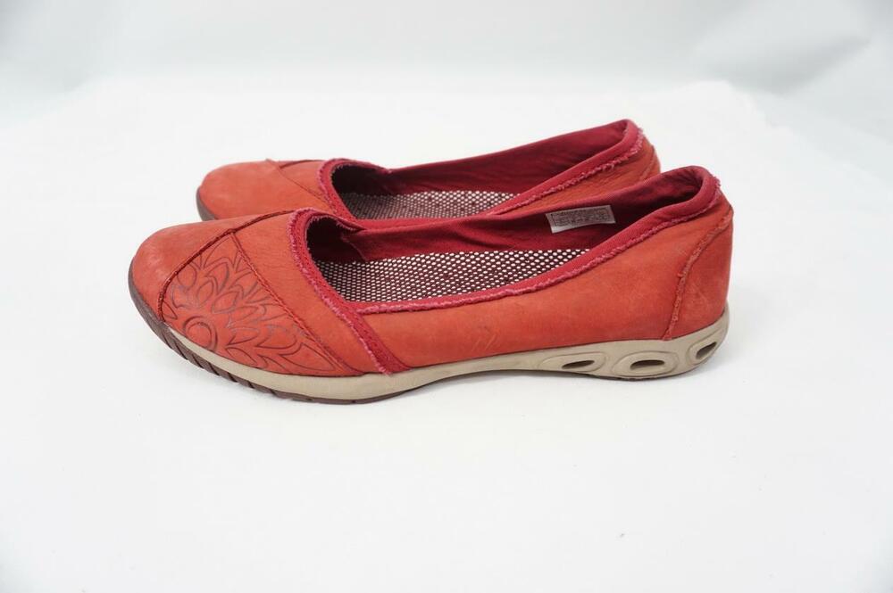 COLUMBIA SUNVENT PFG USED 8 FLORAL RED NUBUCK LEATHER BALLET FLATS/SLIP ON SHOES